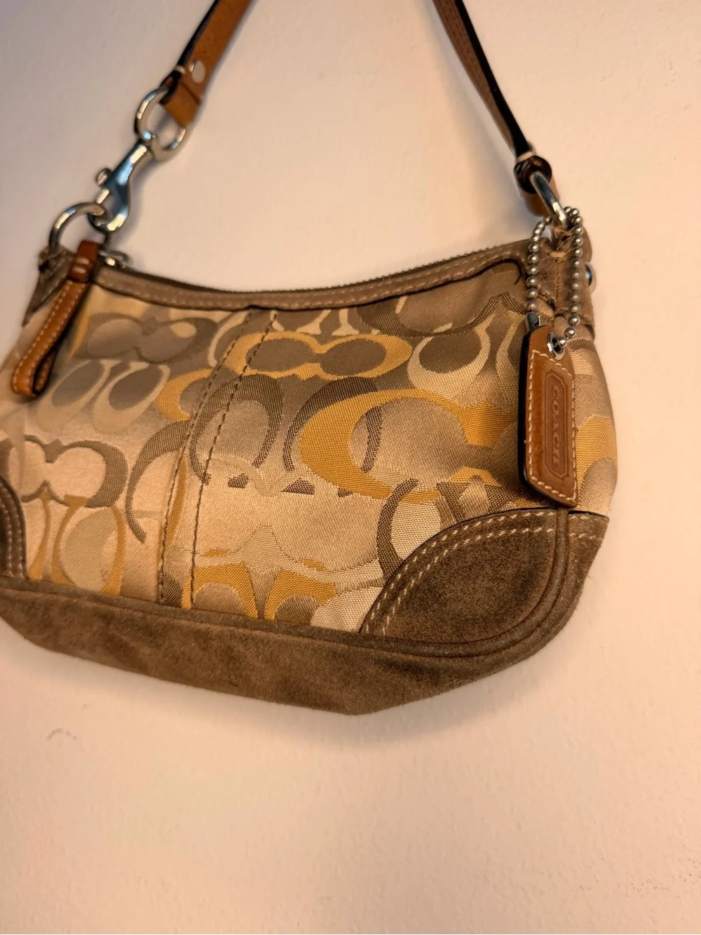 Coach Signature Mini Shoulder Bag in Beige and Tan